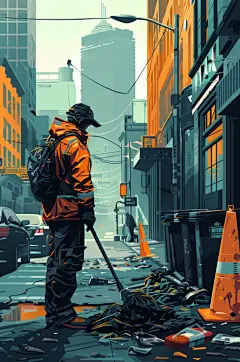 AI数字艺术劳动节清洁工环卫工人插画
