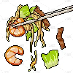 亚洲面条筷子的像素艺术