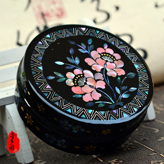 平遥推光漆器-螺钿贝壳镶嵌首饰盒胭脂盒-...