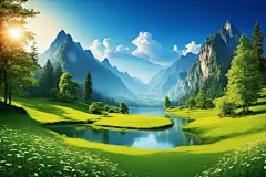 天空山峦插画图片