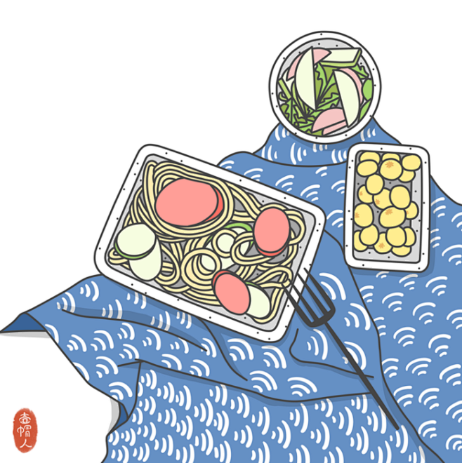 食物插画-壶帽人_插画,美食,日系_涂鸦...