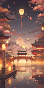 visualdesign_an_asian_style_scene_with_a_moon_and_lanterns_in_t_db62197a-11ab-41bd-958d-d0f8b7e2802d