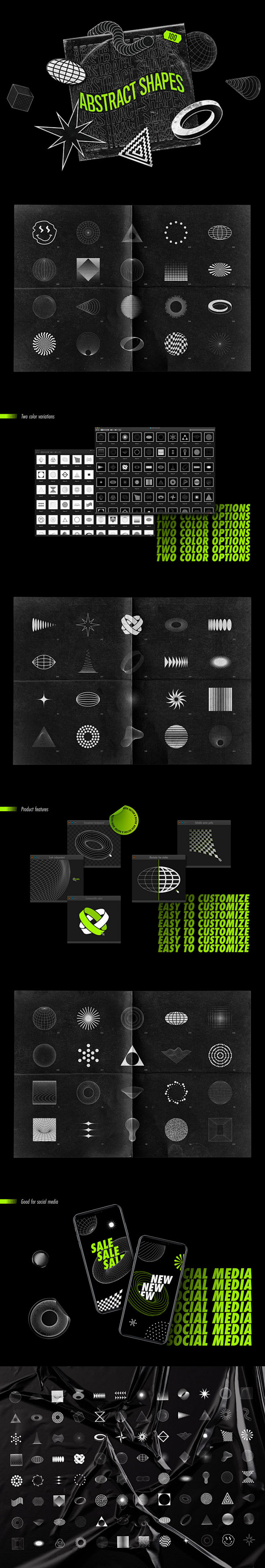 100款抽象潮流线性几何图形形状网页海报...