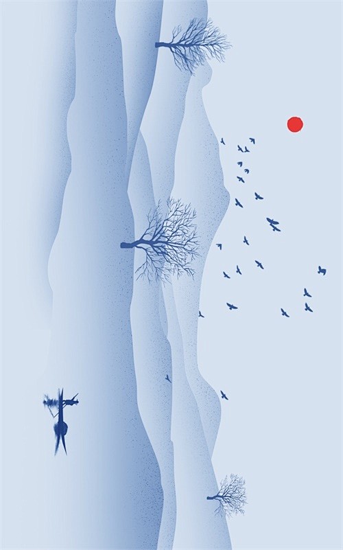 新中式山水古典中国风装饰画插画图艺术山脉...