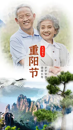 重阳节祝福老人晒照简约竖版海报