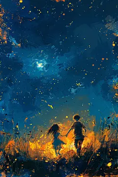 双人六一儿童节小王子油画风插画