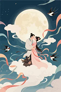 七夕节牛郎织女插画