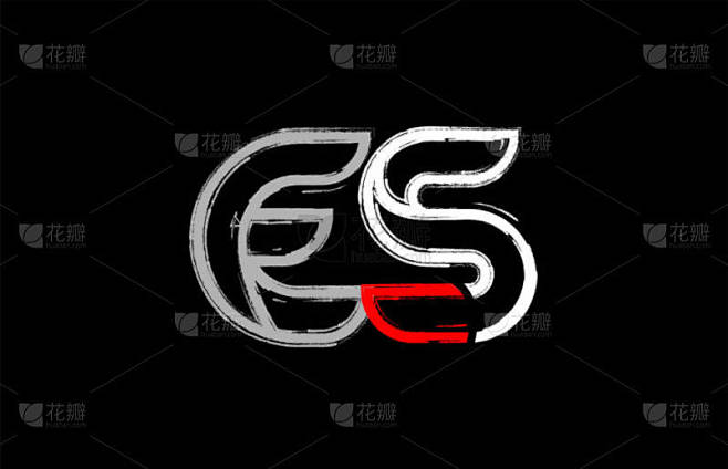 黑白字母组合 es 标志设计的白色红色和...
