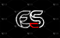 黑白字母组合 es 标志设计的白色红色和黑色的颜色适合公司或企业