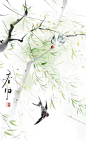 唯美水彩手绘古风插画中国风建筑花卉山水画装饰美化JPG设计素材
