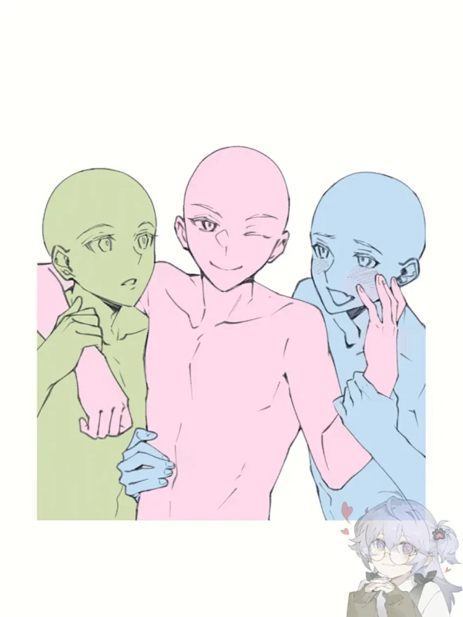 绘画参考//单双人互动线稿