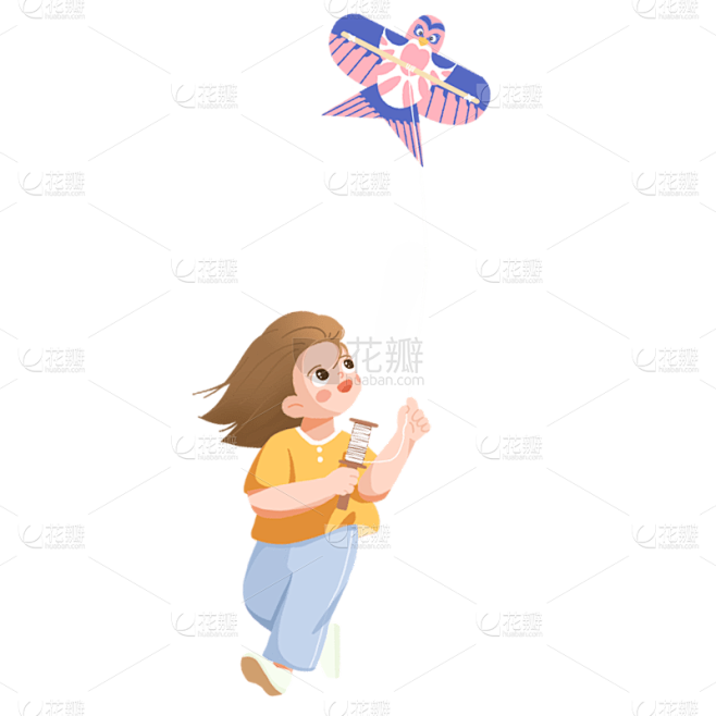 卡通感清女生踏青元素贴纸