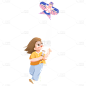 卡通感清女生踏青元素贴纸
