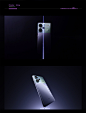 This may contain: three different views of the same cell phone in one photo and another image with light coming from it