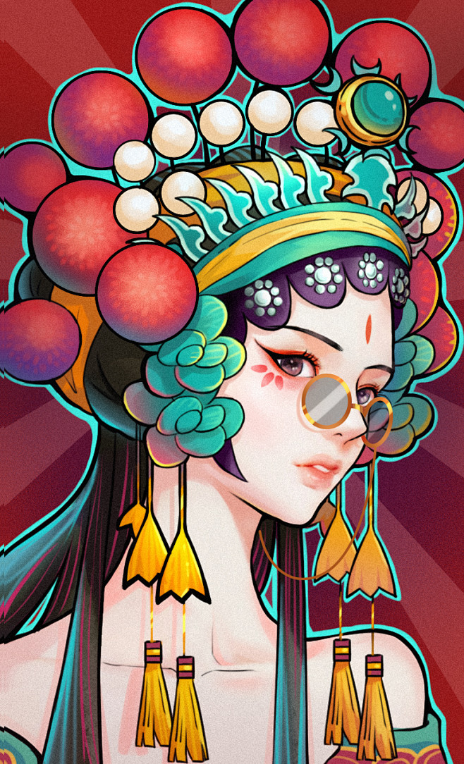 国潮风插画 京剧女孩