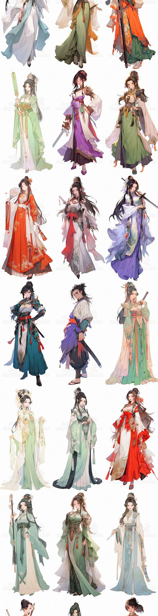 AI武侠游戏角色设定素材 国风人物服装插画设计参考 影视概念设计-淘宝网-花瓣网