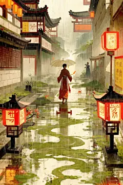 数字艺术雨景图片-众图网