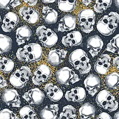 闪金骷髅无缝图案。万圣节壁纸。人类骨骼的背景。