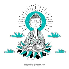 手绘风格禅宗佛陀插图设计素材