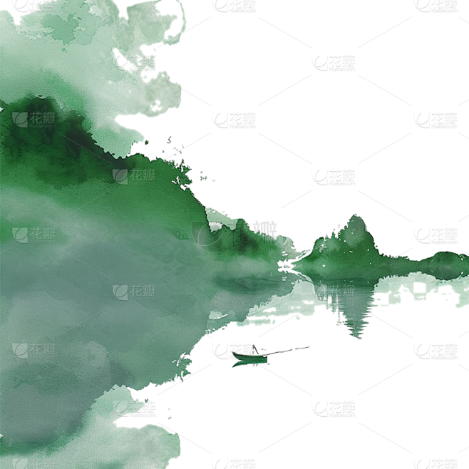二十四节气谷雨通用青绿色春日山水水墨元素...