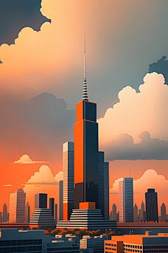 城市扁平风大厦插画