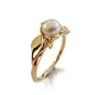 Leaves Engagement Ring No.6 - 18K Yellow Gold and Pearl engagement ring, engagement ring, leaf ring, Pearl ring, antique, June Birthstone : A handmade 18K yellow gold leaves ring set with a round pearl    This ring in the picture is set with a 5mm pearl b