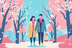 扁平风旅游踏青手绘插画