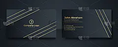现代名片-创意和干净的名片模板。豪华名片设计模板。优雅的金色黑色背景与抽象的金色元素。矢量图