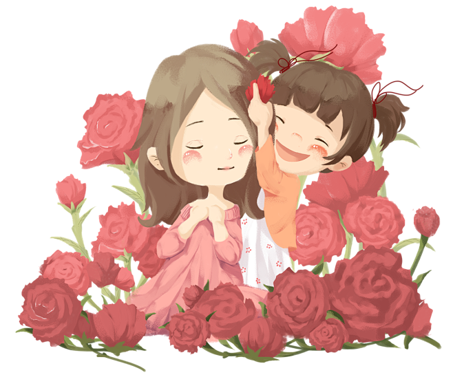 妈妈和我母亲节人物手绘png