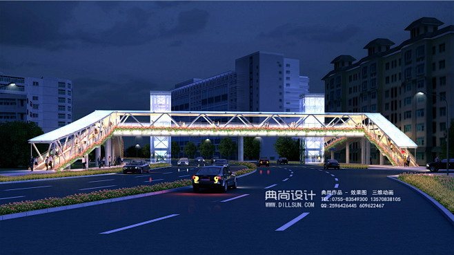 5a友信人行天桥夜景 人行天桥过街效果图