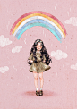 一个快乐的笑容，可以驱散乌云，留下彩虹 ~ 来自韩国插画家Aeppol 的「森林女孩日记」系列插画。
