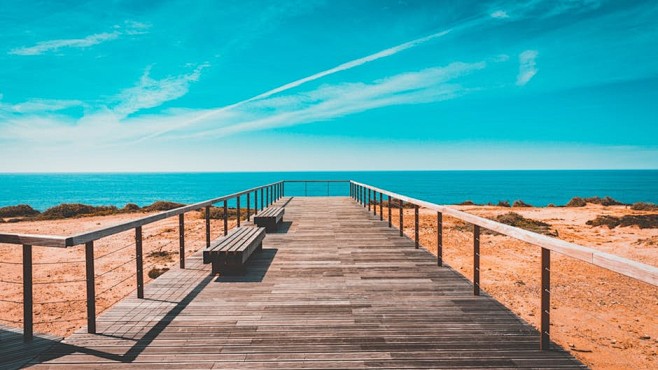 beach, bench, boardw...