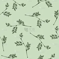 无缝矢量模式，手绘背景与树枝和树叶。手草图。涂鸦风格。手绘图案系列。