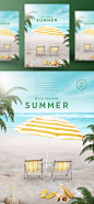 假日休闲 沙滩度假 遮阳伞 躺椅 夏日主题海报PSD_平面设计_海报