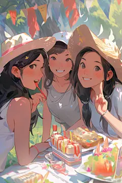 夏日聚会玩耍漫画风插画