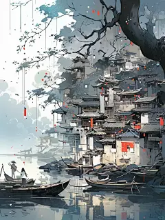 Ai绘画|《忆江南》水乡古镇系列