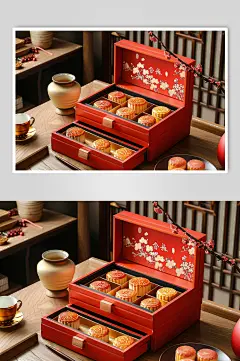 AI数字艺术中秋节送礼月饼礼盒图片