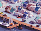 Low poly fishing village (2019 version) seaside sea fishing village city isometric b3d blender