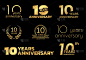 10周年纪念图标或标志集。十岁生日庆祝金徽章或标签的请柬，周年设计。矢量插图。