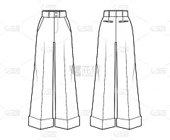 裤子牛津裁剪技术时尚插画与正常的腰，高，全长，斜喷气口袋