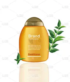 头发护理护发素化妆品矢量现实模拟了。橙色包瓶与标志。完美的广告、 传单、 横幅、 海报。3d 插图