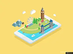 手机 矢量 插图 伦敦 扁平 大本钟 模库优选