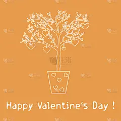 有树叶和挂心的创意树。情人节贺卡。