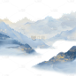 中国风通用蓝色国潮山水元素素材