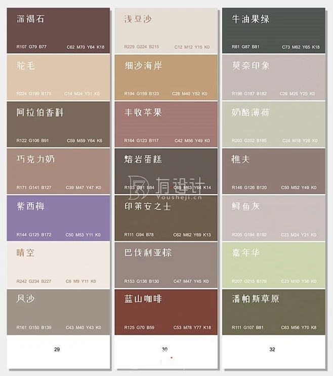 《莫兰迪色卡》莫兰迪色系颜色色值大全 - 有设计-花瓣网
