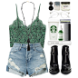 A fashion look from June 2017 featuring v-neck tops, denim short shorts and buckle booties. Browse and shop related looks.