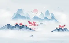 手绘古风水墨山水连绵山水海报水墨背景插画图片素材下载 - 觅知网