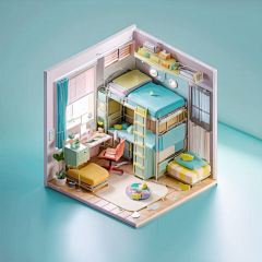 AIGC：微缩剖面房间 3D-花瓣网|陪你做生活的设计师 | 路牌