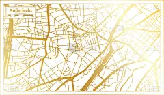 安德莱赫特比利时城市地图复古风格在金色。略图。_5100032087