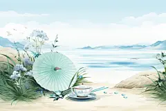 夏季夏天海边沙滩的插画